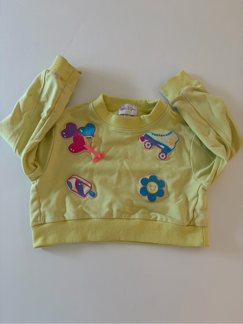 Sparkle And Shine Girls Yellow Cropped Crewneck Sweatshirt With Cute Patches 5T